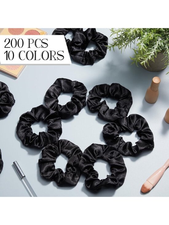 200 Satin Hair Scrunchies - Bulk Ponytail Holders, Solid Colors, Hair Ties for main image 6